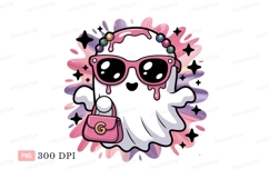 Pink ghost with sunglasses and handbag pearls Product Image 1