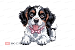 Happy tri color dog with pink collar puppy black Product Image 1