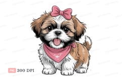 Fluffy puppy with pink bow and bandana canine brown Product Image 1