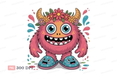 Fluffy pink monster wearing flower crown and slippers Product Image 1