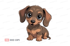 Cute brown dachshund puppy with big blue eyes image Product Image 1