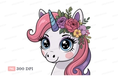 Cute unicorn with flowers fantasy animal Product Image 1