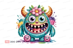 Fluffy monster with flower crown and small friends Product Image 1
