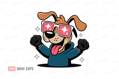 Happy dog wearing sunglasses and hoodie cartoon Product Image 1