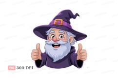 Cheerful wizard giving thumbs up magic fantasy Product Image 1