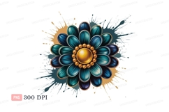 Teal blue flower gold center splatter image Product Image 1