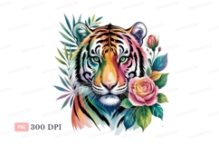 Colorful tiger face with roses and leaves image Product Image 1