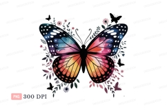 Vibrant watercolor butterfly with floral accents pink Product Image 1