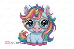 Cute unicorn with rainbow mane and glasses image Product Image 1