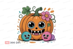Happy pumpkin with cute monsters halloween orange Product Image 1