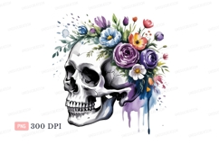 Skull adorned with vibrant floral crown flowers watercolor Product Image 1