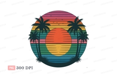 Sunset palms ocean horizon retro Product Image 1