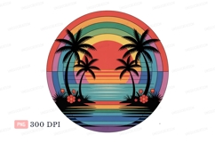 Tropical sunset beach palms ocean flowers Product Image 1