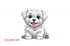 Fluffy white puppy wearing pink collar image Product Image 1