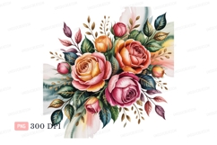 Vibrant rose bouquet watercolor art roses floral Product Image 1