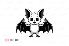 Cute white bat with large ears and wings black cartoon Product Image 1