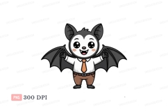 Cute bat wearing shirt tie and pants cartoon animal Product Image 1