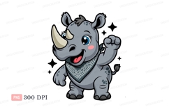 Cute cartoon rhino waving animal gray Product Image 1