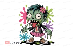 Green zombie girl with pink skirt and flower image Product Image 1
