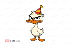 Angry duck wearing party hat cartoon Product Image 1