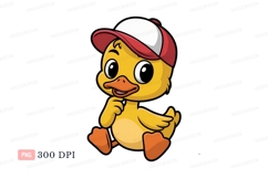 Yellow duckling wearing red white baseball cap orange Product Image 1