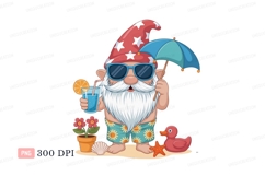 Cheerful gnome enjoys summer beach vacation drink Product Image 1