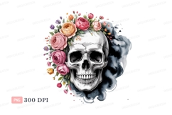 Skull floral crown watercolor flowers roses Product Image 1