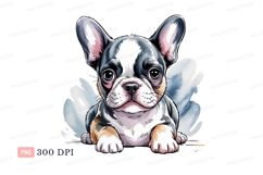 French bulldog puppy with blue watercolor accents animal Product Image 1