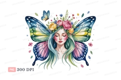 Fairy woman floral crown butterfly wings girl Product Image 1