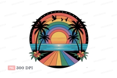 Tropical sunset rainbow beach scene ocean palm Product Image 1