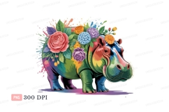 Colorful hippopotamus adorned with vibrant flowers Product Image 1