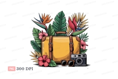 Yellow suitcase tropical flowers camera sunglasses Product Image 1