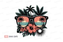 Sunglasses reflecting tropical beach sunset ocean palm Product Image 1