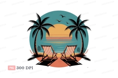 Tropical beach chairs sunset scene palm trees Product Image 1
