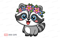 Cute raccoon wearing flower crown animal cartoon Product Image 1