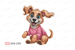 Happy puppy wearing pink shirt canine animal Product Image 1