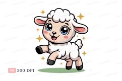 Cute fluffy sheep jumping with stars lamb white Product Image 1