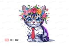 Adorable cat wearing glasses and flower crown kitten Product Image 1
