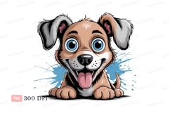 Happy cartoon puppy with big blue eyes image Product Image 1