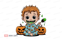Spooky toddler with pumpkins and slime halloween pajamas Product Image 1