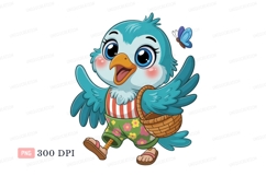 Blue bird with basket and butterfly walking Product Image 1