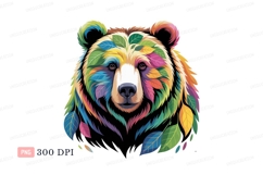 Colorful bear face with leaves nature animal Product Image 1