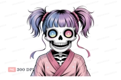 Skull girl with colorful eyes and pink robe anime Product Image 1