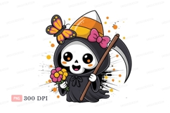 Cute grim reaper with butterfly flowers and candy corn hat Product Image 1