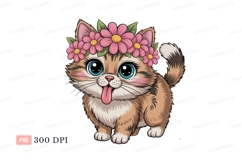 Fluffy kitten wearing pink flower crown animal cute Product Image 1