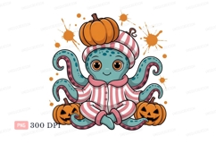 Cute octopus wearing pajamas and hat with pumpkins Product Image 1