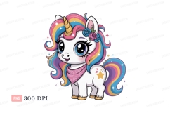 Cute unicorn with rainbow mane and flowers image Product Image 1