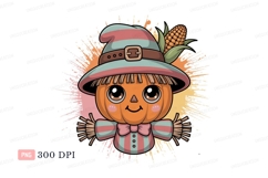 Cute pumpkin scarecrow with corn cartoon autumn Product Image 1