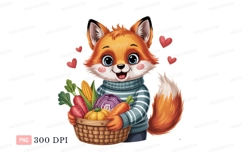 Cute fox holding basket of vegetables animal character Product Image 1
