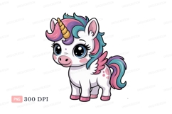 Cute unicorn with colorful mane and wings fantasy mythical Product Image 1